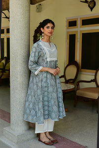 Hand-block Printed Grey Kurta With Pant - Shilpi Handicrafts