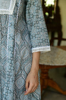 Hand-block Printed Grey Kurta With Pant - Shilpi Handicrafts