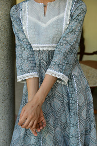 Hand-block Printed Grey Kurta With Pant - Shilpi Handicrafts