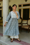 Hand-block Printed Grey Kurta With Pant - Shilpi Handicrafts