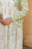 Hand Block Printed V-Neck Green Suit Set - Shilpi Handicrafts