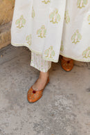 Hand Block Printed V-Neck Green Suit Set - Shilpi Handicrafts
