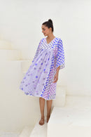 Blue & White Hand Block Printed Midi Dress- Set Of 1