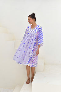 Blue & White Hand Block Printed Midi Dress- Set Of 1