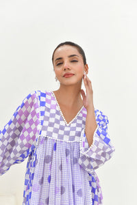 Blue & White Hand Block Printed Midi Dress- Set Of 1