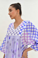 Blue & White Hand Block Printed Midi Dress- Set Of 1