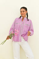 Purple Hand Block Printed Cotton Shirt-Set Of 1