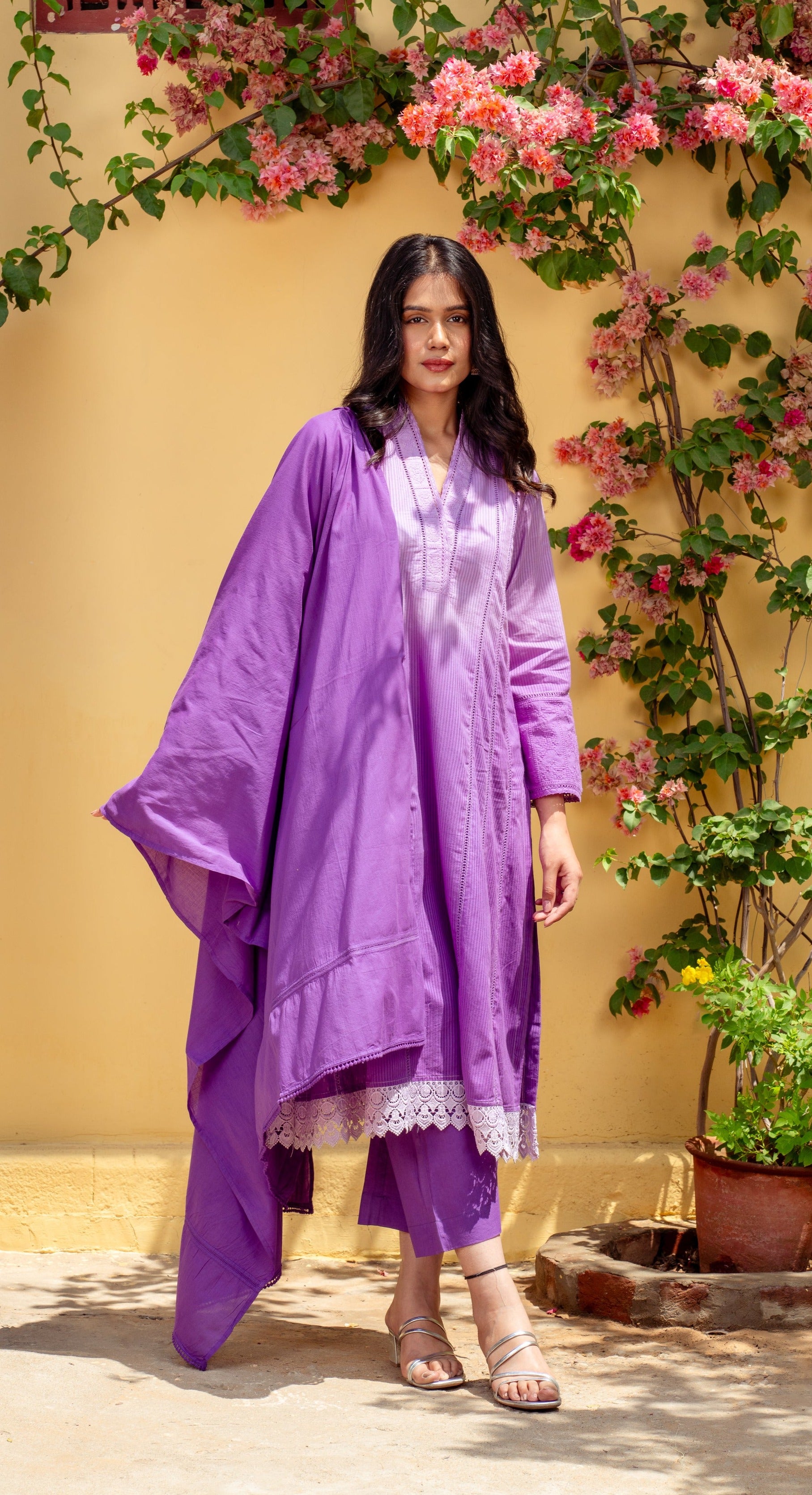 Bahaar Purple Ombre Cotton Suit Set