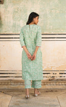 Bahaar Green Slub Cotton Kurta Set