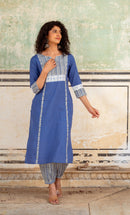 Bahaar Blue Cotton Slub Kurta Set