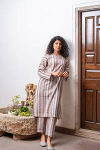 Bahaar Beige Slub Cotton Kurta Set