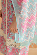 Aqua Pink Blossom Cotton Dobby Hand Block Printed Kurta Pant  Set with Kota Doriya Dupatta