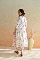 Off White Hand Block Printed Cotton Kurta Palazzo Set with Kota Doriya Dupatta