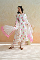 Off White Hand Block Printed Cotton Kurta Palazzo Set with Kota Doriya Dupatta