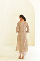 Mahendi Green & Grey Hand Block Printed Kurta  Set with Pant  & Dupatta- Set Of 3