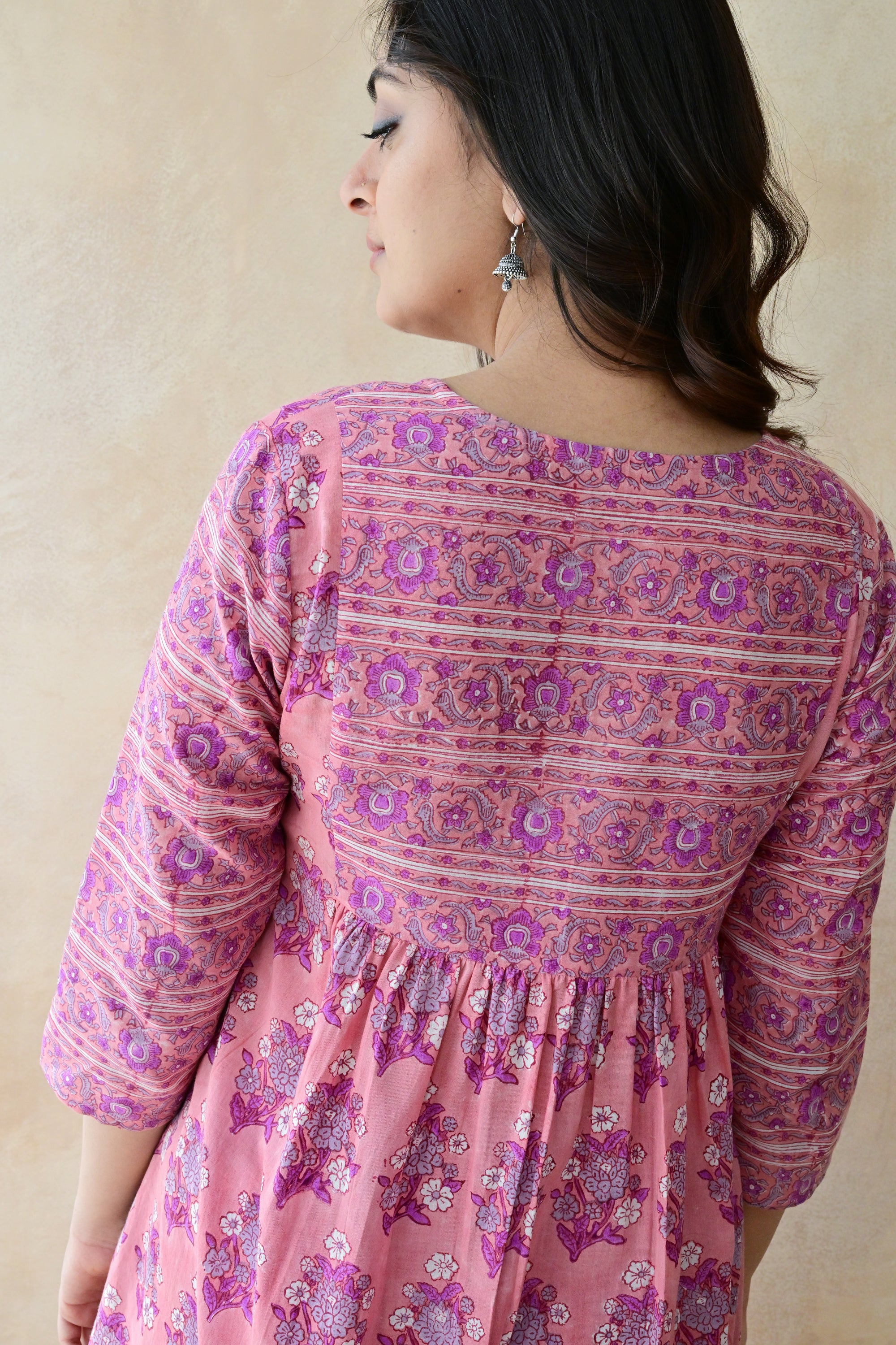 Purple Hand Block Printed Cotton Kurta Palazzo Set with Kota Doriya Dupatta