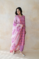 Purple Hand Block Printed Cotton Kurta Palazzo Set with Kota Doriya Dupatta