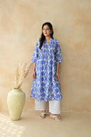 Purple & Blue  Hand Block  Cotton kurta Palazzo Set With Mulmul Dupatta