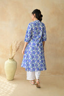 Purple & Blue  Hand Block  Cotton kurta Palazzo Set With Mulmul Dupatta