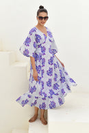 Blue & White Hand Block Printed Long Dress- Set of 1