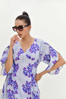 Blue & White Hand Block Printed Long Dress- Set of 1