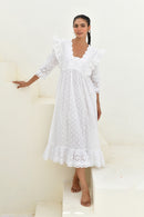 White Dobby Printed Long Dress- Set Of 1