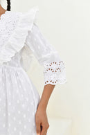 White Dobby Printed Long Dress- Set Of 1