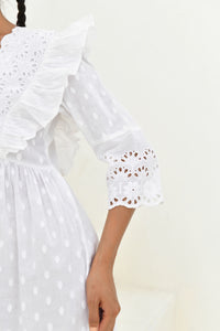 White Dobby Printed Long Dress- Set Of 1