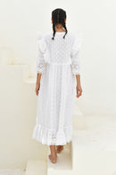 White Dobby Printed Long Dress- Set Of 1