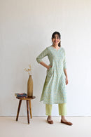 Mint Green  Hand Block  Cotton kurta Pant Set With Mulmul Dupatta
