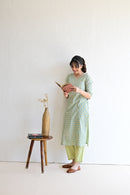Mint Green  Hand Block  Cotton kurta Pant Set With Mulmul Dupatta