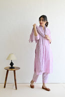 Light Purple Hand Block  Cotton kurta Pant Set With Mulmul Dupatta