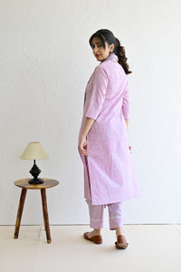 Light Purple Hand Block  Cotton kurta Pant Set With Mulmul Dupatta