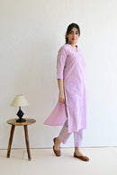 Light Purple Hand Block  Cotton kurta Pant Set With Mulmul Dupatta