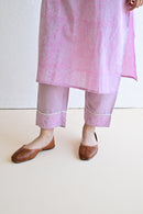 Light Purple Hand Block  Cotton kurta Pant Set With Mulmul Dupatta