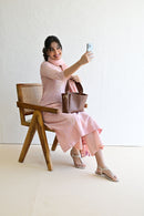 Peach Hand Block  Cotton kurta Palazzo  Set With Mulmul Dupatta