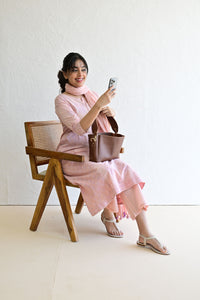 Peach Hand Block  Cotton kurta Palazzo  Set With Mulmul Dupatta
