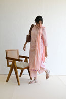 Peach Hand Block  Cotton kurta Palazzo  Set With Mulmul Dupatta