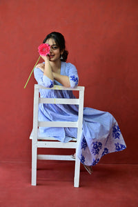 White & Blue Hand Block Printed Cotton Kurta Palazzo Set with Kota Doriya Dupatta