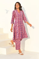 Purple Hand Block Printed Kurta Set with Pant- Set Of 2