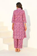 Purple Hand Block Printed Kurta Set with Pant- Set Of 2