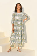 Blue & White Hand Block Print Kurta Set with Pant- Set Of 2
