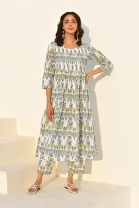 Blue & White Hand Block Print Kurta Set with Pant- Set Of 2