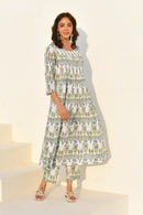 Blue & White Hand Block Print Kurta Set with Pant- Set Of 2