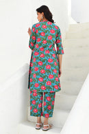 Red & Green Hand Block Printed Kurta Pant Set- Set Of 2