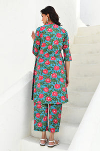 Red & Green Hand Block Printed Kurta Pant Set- Set Of 2