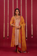 Yellow Hand- Block Embroidered Muslin Suit Set