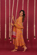 Yellow Hand- Block Embroidered Muslin Suit Set