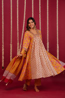 Yellow Hand- Block Embroidered Muslin Suit Set