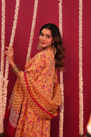 Yellow Hand- Block Embroidered Muslin Suit Set